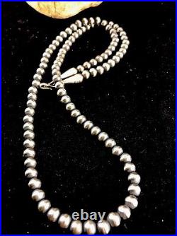 Native American 5mm Sterling Silver Navajo Pearls 24 Hook & Eye Cone Necklace