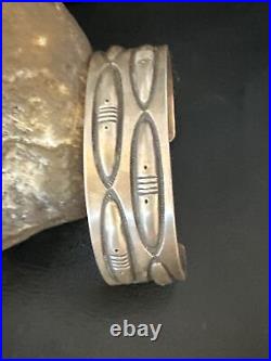 Native American All Sterling Silver Navajo Stamped Cuff Bracelet 15985