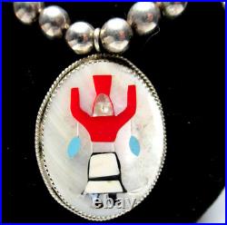 Native American Inlaid Mother of Pearl Silver Beaded Vintage Necklace