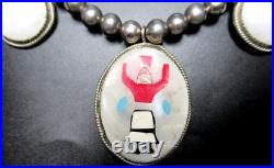 Native American Inlaid Mother of Pearl Silver Beaded Vintage Necklace