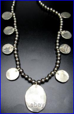 Native American Inlaid Mother of Pearl Silver Beaded Vintage Necklace