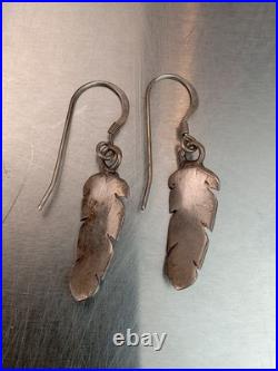 Native American Intricate Vintage Navajo Feather Turquoise Inlay Sterling Silver