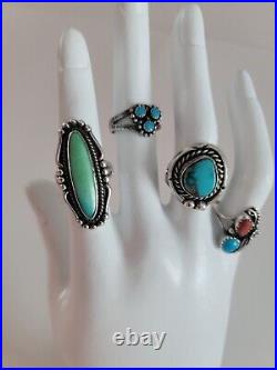 Native American Lot Of 4 Vintage Sterling Silver Turquoise Rings 925