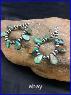 Native American Navajo Green Cluster Turquoise Bead Sterling Silver Earrings2970