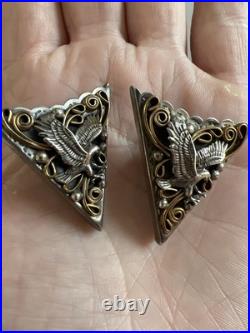 Native American Navajo Silver Eagle Collar Tips Vintage Western Wear