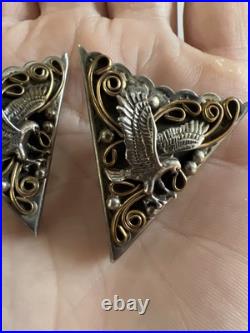 Native American Navajo Silver Eagle Collar Tips Vintage Western Wear