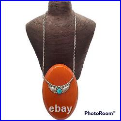 Native American Navajo Sterling Silver wings campitos Turquoise Necklace