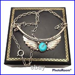 Native American Navajo Sterling Silver wings campitos Turquoise Necklace