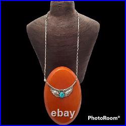 Native American Navajo Sterling Silver wings campitos Turquoise Necklace