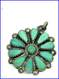 Native American Navajo Turquoise Sterling Silver Pendant 1.05'' Inch Vintage