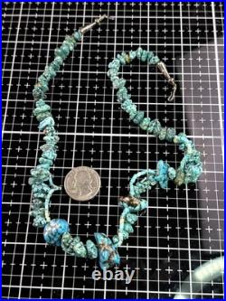Native American Navajo Vintage Turqoise Beaded Necklace Sterling Silver Nugget