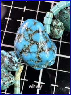 Native American Navajo Vintage Turqoise Beaded Necklace Sterling Silver Nugget