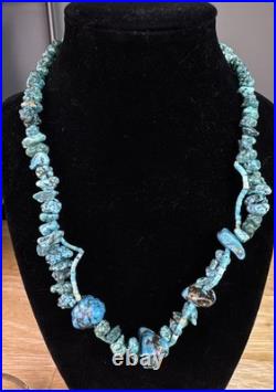 Native American Navajo Vintage Turqoise Beaded Necklace Sterling Silver Nugget
