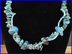 Native American Navajo Vintage Turqoise Beaded Necklace Sterling Silver Nugget