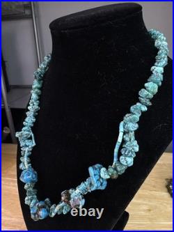 Native American Navajo Vintage Turqoise Beaded Necklace Sterling Silver Nugget