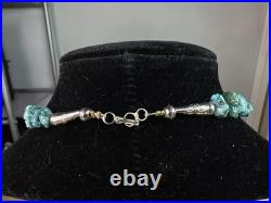 Native American Navajo Vintage Turqoise Beaded Necklace Sterling Silver Nugget