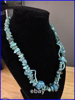 Native American Navajo Vintage Turqoise Beaded Necklace Sterling Silver Nugget