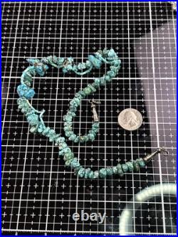 Native American Navajo Vintage Turqoise Beaded Necklace Sterling Silver Nugget