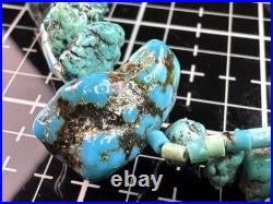 Native American Navajo Vintage Turqoise Beaded Necklace Sterling Silver Nugget