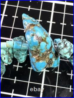 Native American Navajo Vintage Turqoise Beaded Necklace Sterling Silver Nugget