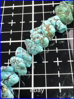 Native American Navajo Vintage Turqoise Beaded Necklace Sterling Silver Nugget