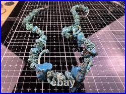 Native American Navajo Vintage Turqoise Beaded Necklace Sterling Silver Nugget