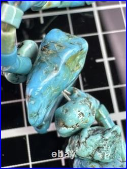 Native American Navajo Vintage Turqoise Beaded Necklace Sterling Silver Nugget