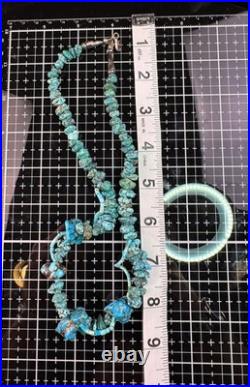 Native American Navajo Vintage Turqoise Beaded Necklace Sterling Silver Nugget