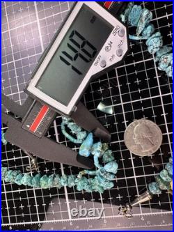 Native American Navajo Vintage Turqoise Beaded Necklace Sterling Silver Nugget