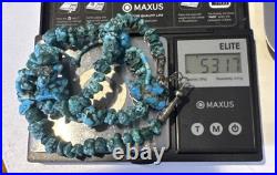 Native American Navajo Vintage Turqoise Beaded Necklace Sterling Silver Nugget