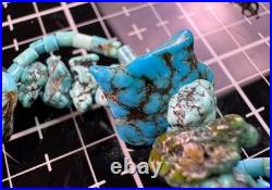 Native American Navajo Vintage Turqoise Beaded Necklace Sterling Silver Nugget