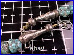 Native American Navajo Vintage Turqoise Beaded Necklace Sterling Silver Nugget