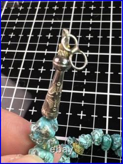 Native American Navajo Vintage Turqoise Beaded Necklace Sterling Silver Nugget