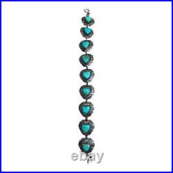 Native American R. B. Sterling Silver Turquoise Heart Link Bracelet Vintage 7.25 Native American R. B. Sterling Silver Turquoise Heart Link Bracelet Vintage 7.25