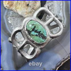 Native American Signed Vintage Silver Turquoise Sandcast Bracelet For Women