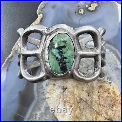 Native American Signed Vintage Silver Turquoise Sandcast Bracelet For Women