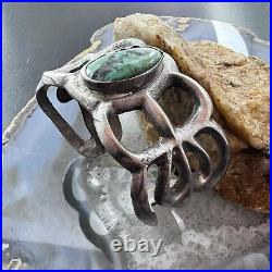 Native American Signed Vintage Silver Turquoise Sandcast Bracelet For Women