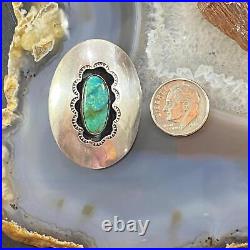 Native American Signed Vintage Sterling Silver Oval Turquoise Shadowbox Brooch