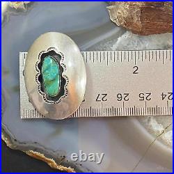 Native American Signed Vintage Sterling Silver Oval Turquoise Shadowbox Brooch