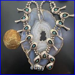 Native American Silver Shadow Box Turquoise Squash Blossom Necklace 31
