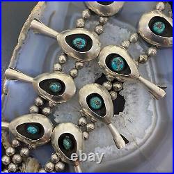 Native American Silver Shadow Box Turquoise Squash Blossom Necklace 31