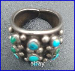 Native American Snake Eye Dome Ring Turquoise Silver Sz 11.75 Vintage