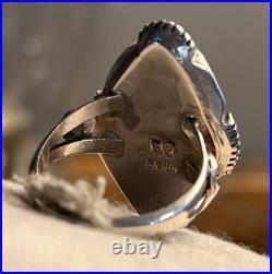 Native American Sterling Amber Signed Vintage Sz 10 Ring