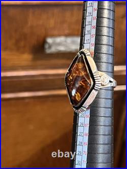 Native American Sterling Amber Signed Vintage Sz 10 Ring