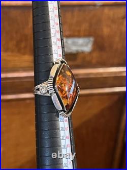 Native American Sterling Amber Signed Vintage Sz 10 Ring