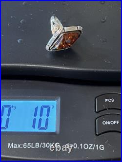 Native American Sterling Amber Signed Vintage Sz 10 Ring