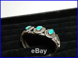Native American Sterling Old Pawn Turquoise Cuff Bracelet Navajo Vintage