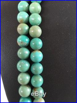 Native American Sterling Silver 2 Strand Green Turquoise Vintage Beads Necklace