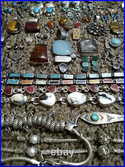 Native American & Sterling Silver Turquoise Precious Stone Vintage Jewelry Lot