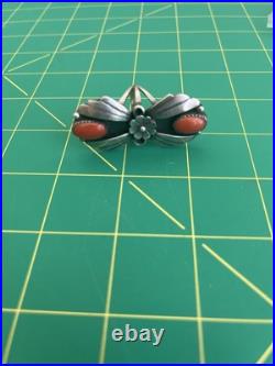 Native American Sterling Silver double Coral Ring authentic Navajo Vintage